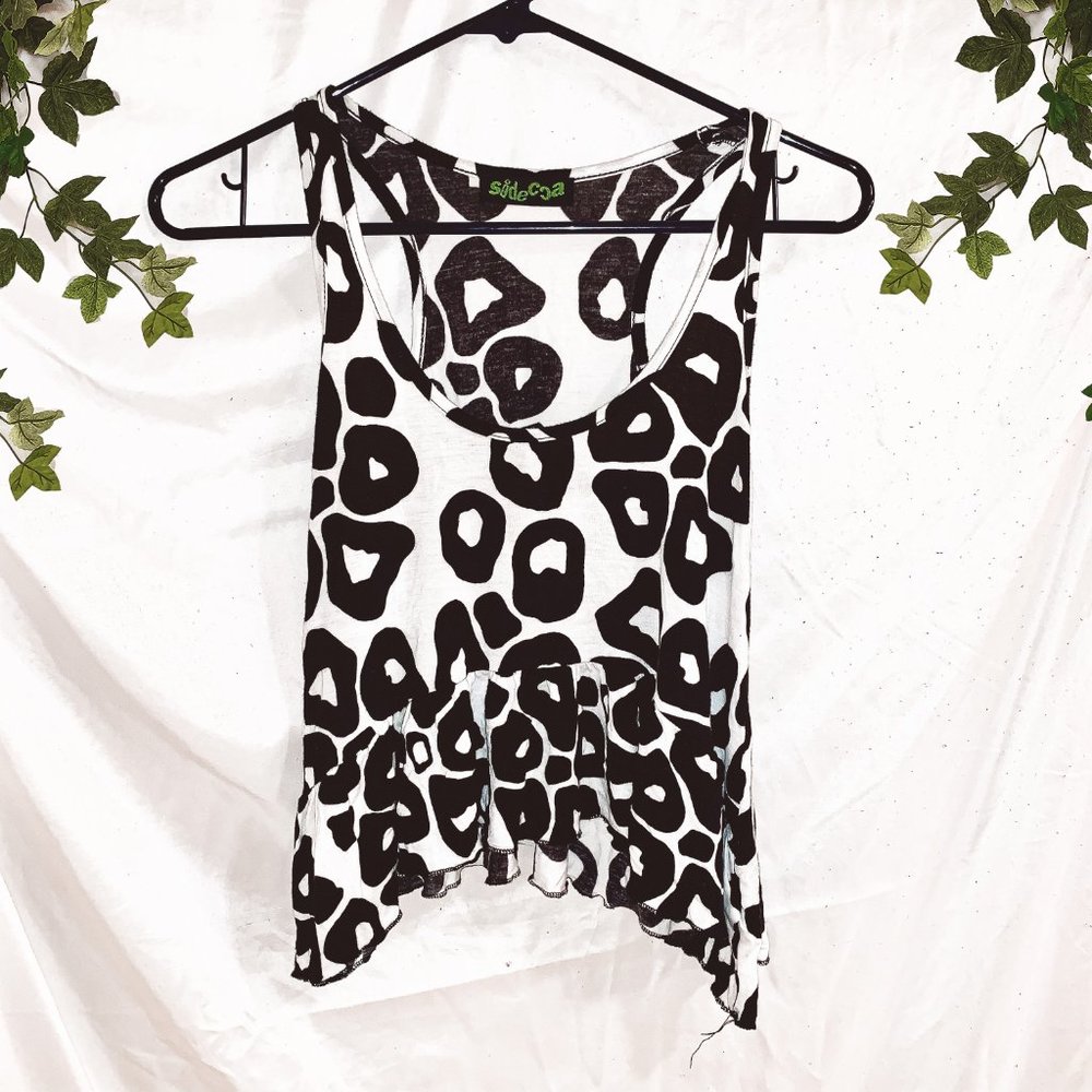 Leopard Animal Print Black White Crop Tank Top, S